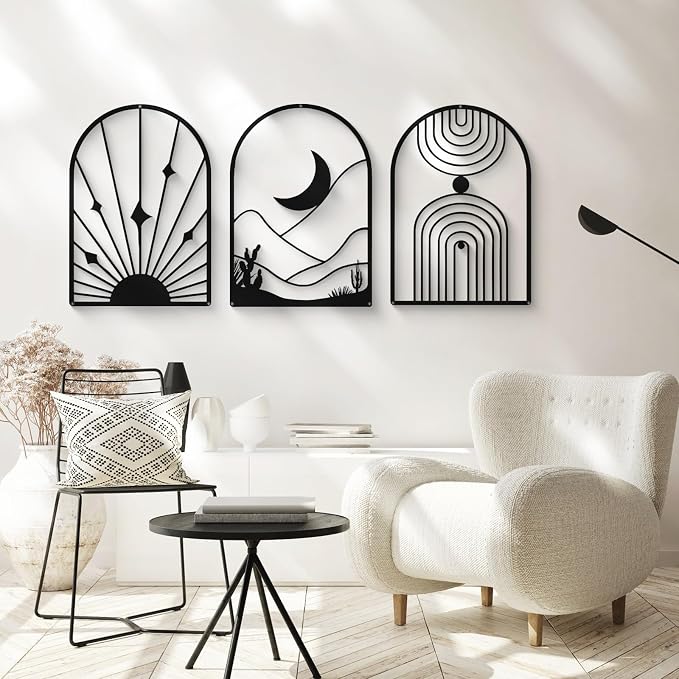 Glamativity 4 Pack Black Abstract Metal Wall Art, Minimalist Décor Single Line Art Wall Décor, 3D Textured Metal Wall Sculptures, for Living Room Bedroom Bathroom Study Room (Black Boho, L Size 22.5 x 15.7'') - Image 5