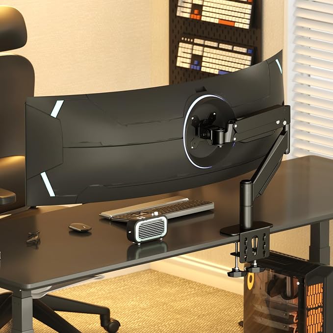 Suptek Single Monitor Arm for 27–57 Inch Ultrawide Large Screen Monitors, Heavy Duty Gas Spring Desk Mount with Tilt Swivel, VESA 75/100, Supports 59.4 lbs, Clamp & Grommet, MD71MAX - Image 6