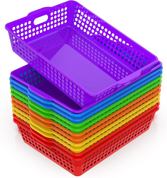 QRRICA 12 Pack Plastic Classroom Storage Baskets, Paper Trays for Classroom Organization & Turn in Trays for Teachers, Students, Desk Organizer Bin 13.8x10.6x3.1 Inch by QRRICA