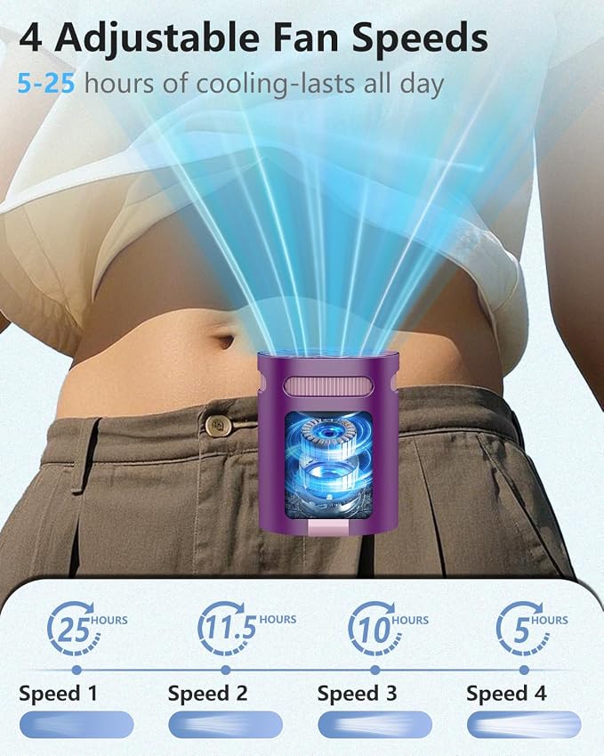 Clip on Fan for Shirt Belt Hip Pants-Compact Portable Waist Fan Rechargeable Long Lasting,Wireless Personal Body Fans that Blow Cold Air,Necklace Lanyard Cool Gadgets for Work Traveling Outdoor Purple - Image 2