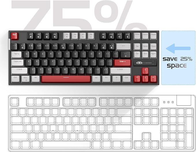 MageGee 75% Mechanical Gaming Keyboard, Red Switch, LED Blue Backlit, 87 Keys Compact TKL Wired Computer Keyboards for Windows Laptop PC Gamer - Black/Grey - Image 3