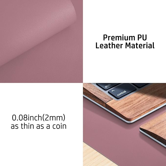 Aothia Leather Desk Pad Protector, Mouse Pad, Office Desk Mat,Non-Slip PU Leather Desk Blotter, Laptop Desk Pad, Waterproof Desk Writing Pad for Office and Home (Dark Pink, 23.6" x 13.7") - Image 7