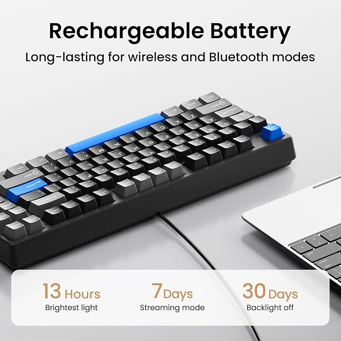 Kisnt KN85 Wireless Mechanical Keyboard, 75% Layout, Bluetooth/2.4GHz/USB-C, Custom RGB Backlit, Hot-Swappable Linear Switch, Creamy Sound for Gaming/Typing (Textured Black) - Image 9