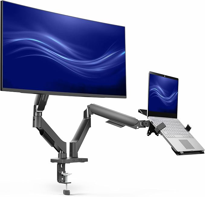 VIVO Universal Adjustable Monitor and Laptop Desk Mount, 17 to 32 inch Monitors, 10 to 15.6 inch Laptops, Dual Mechanical Arm VESA Notebook Stand with C-clamp and Grommet Options, Black, STAND-V002O-L by Unknown