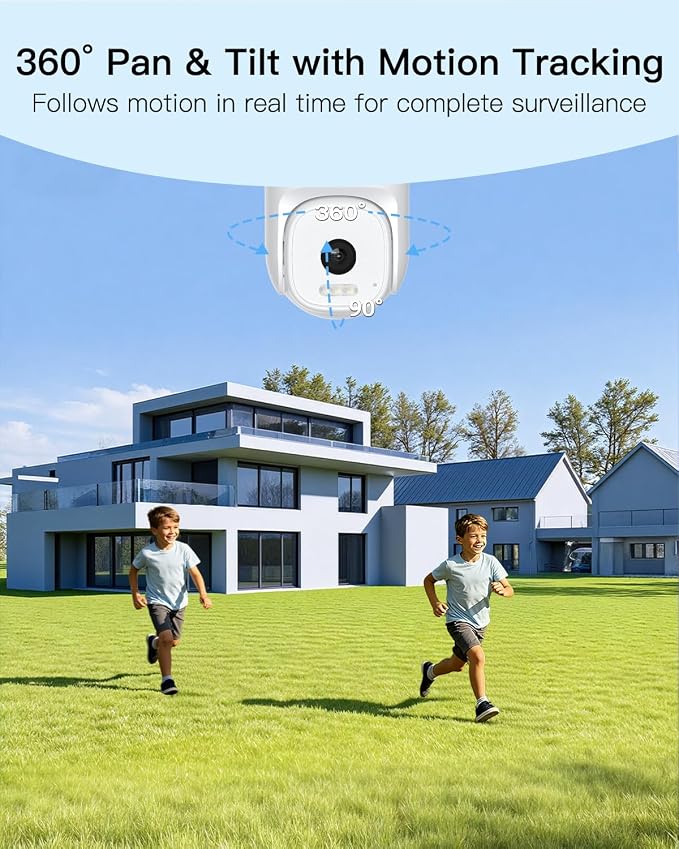 VIMTAG 2.5K 4MP Outdoor Security Camera, Pan/Tilt WiFi Home CCTV Camera, 360° View & Motion Tracking, Color Night Vision, 2-Way Audio, AI Detection Alarm, IP66, Cloud & SD Card Storage, Works w/Alexa - Image 2