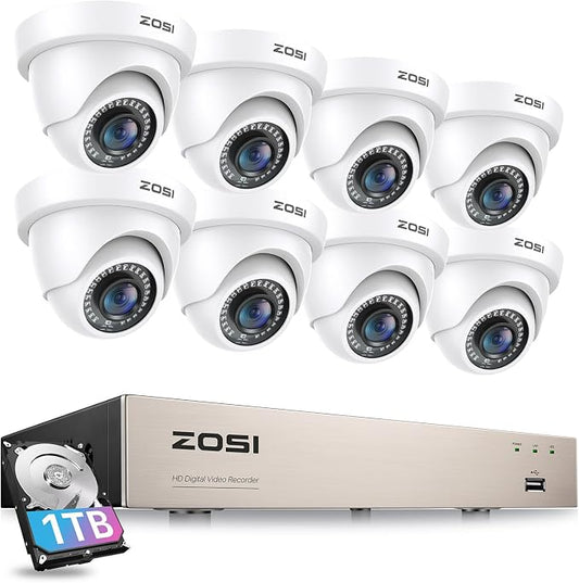 ZOSI 3K Lite 8CH Security Camera System with 1TB HDD,AI Human/Vehicle Detection,80ft Night Vision,H.265+ 8 Channel 1080P HD-TVI DVR Recorder,8pcs 1920TVL Weatherproof CCTV Dome Cameras Indoor Outdoor by ZOSI