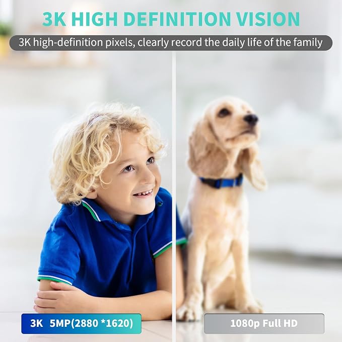 Indoor Camera, 3K HD Indoor Security Camera, 360° Pan/Tilt Pet Camera, 2-Way Audio, Siren, Night Vision, Baby/Pet Monitor with Phone App 2.4G and 5G WiFi, Compatible Alexa and Google Assistant - Image 3