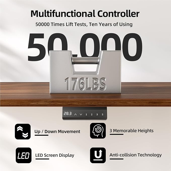 TIQLAB Height Adjustable Electric Standing Desk, 40 x 24 inch, Sit Stand Up Desk, Splice Board, Computer Home Office Desk, Black Walnut Top - Image 5