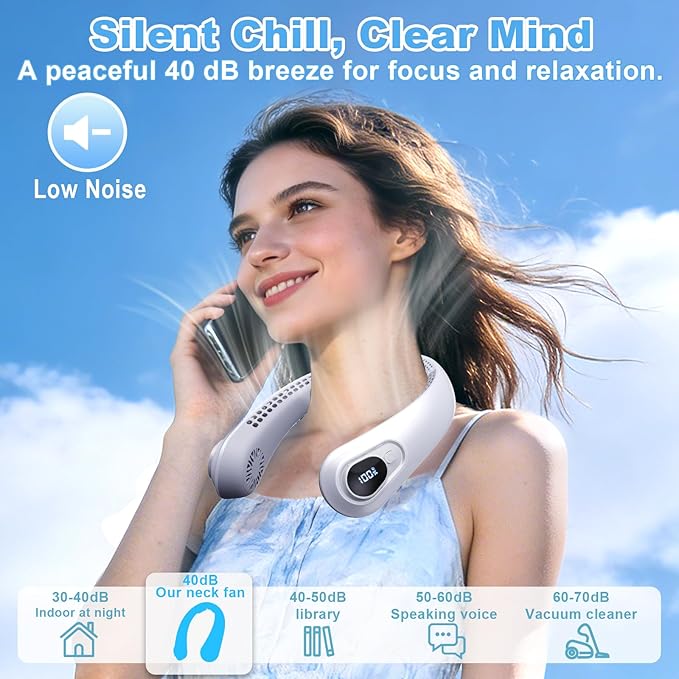 Portable Neck Fan Rechargeable - [with LED Display] 5 Speeds, 5000 mAh Battery Operated Wearable Personal Cooling Bladeless Fan for Outdoor Travel, Gifts for Men Women Kids,Gray - Image 6