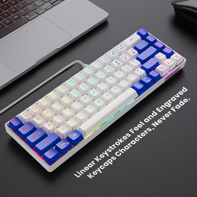 GEODMAER 65% Gaming Keyboard, LED Backlit Mini Wired Keyboard, Ultra-Compact Anti-Ghosting No-Conflict 68 Keys Membrane Gaming Wired Keyboard for PC Laptop Windows Gamer(White-Blue) - Image 2