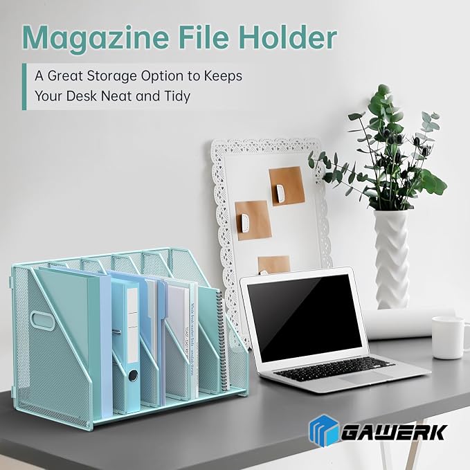 MINDEPOT Desk File Organizer Folder Holder with 5 Vertical for Office, Blue - Image 2