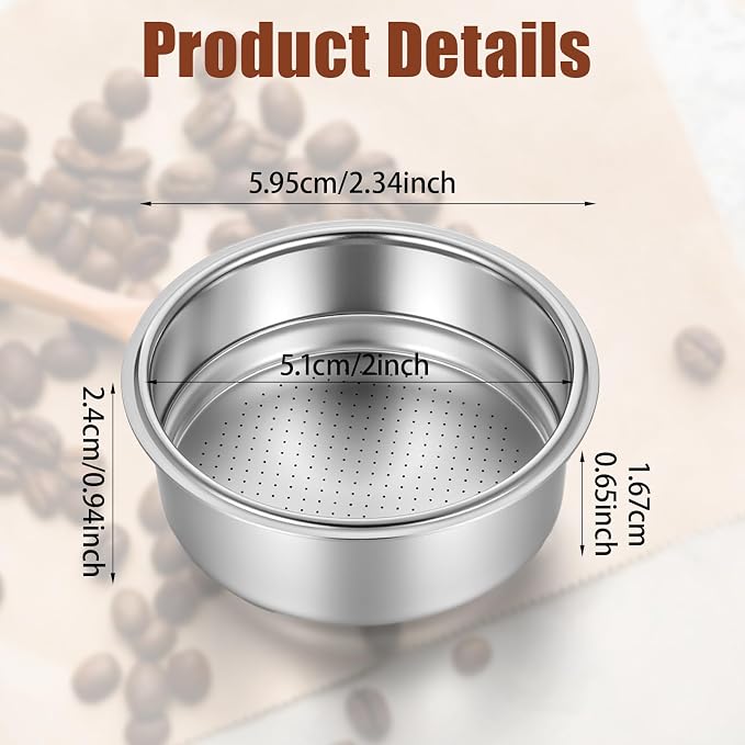 2 Pcs Stainless Steel Coffee Filter, 51mm Pressurized Espresso Filter Basket for Portafilter Machines Espresso Machine Parts Compatible with 51mm Portafilter Coffee Machines (1 Cup+2 Cups) - Image 3