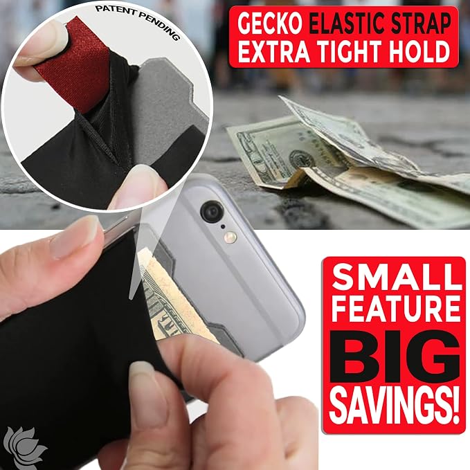 Gecko Travel Tech Double Pocket - Adhesive Card Holder - Cell Phone Pouch - Stick on Spandex Pocket - Carry Credit Cards and Cash (Lotus) - Image 9