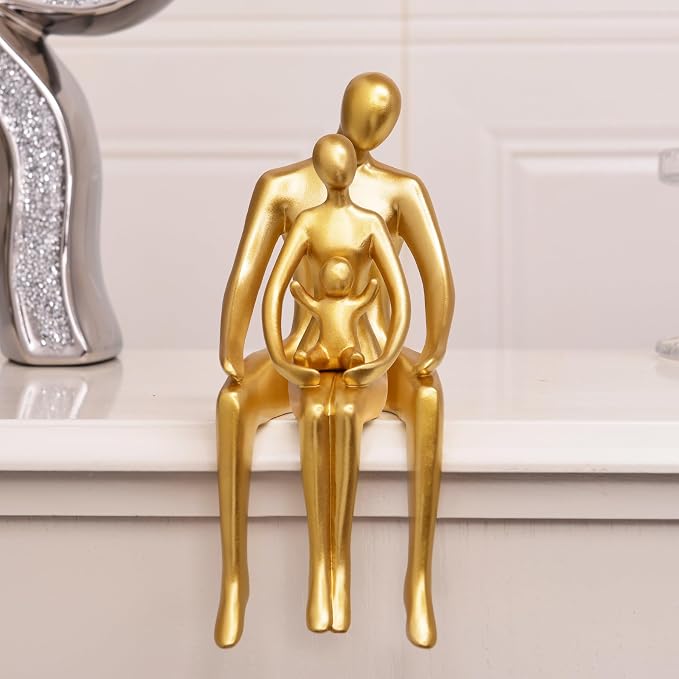 Quoowiit Gold Decor Family Statue Shelf Decor, Abstract Modern Home Decorations Family Sculpture, Minimalist Miniature Coffee Table Ornament Figurines for Office Bookshelf Living Room Bedroom 3 Piece - Image 3
