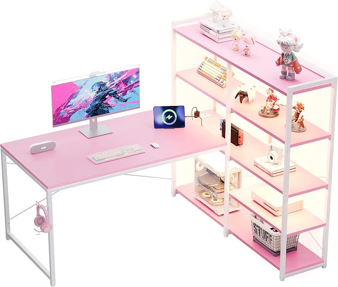 Pamray 49 Inch L Shaped Gaming Computer Desk with Shelves and Storage | Compact Reversible Design with LED Lights & Power Outlets, Suitable for Home Office Bedroom Small Spaces and Dorm Study Work - Image 7