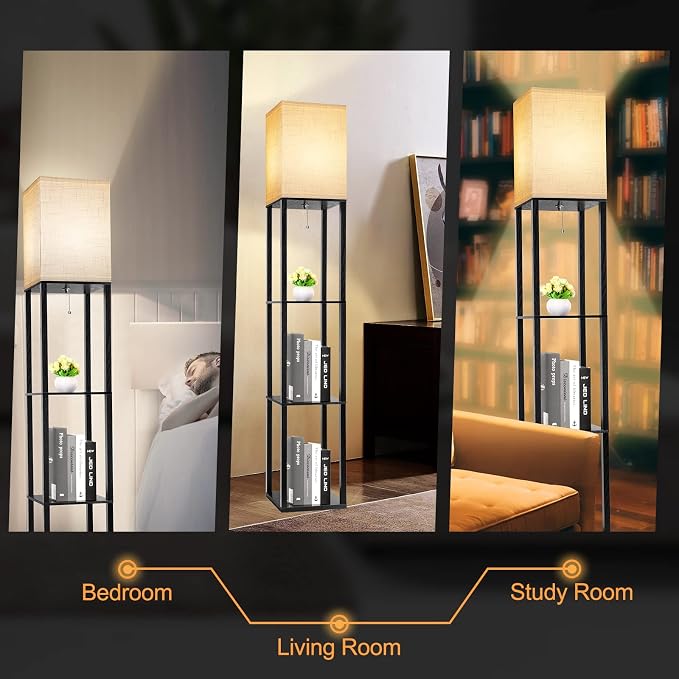RUNTOP Floor Lamp with Shelves, Shelf Lamp with 3 Color Temperature LED Bulb,Floor-Lamp for Living Room, Modern Tall Standing Display Shelf Floor Lamps for Bedroom, Office (Black) - Image 6