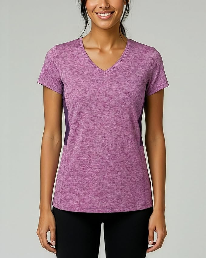 5 Pack Women's Dry Fit V Neck Workout Tops T Shirts Athletic Gym Yoga Tees | Available In Plus Size, Cooling Moisture-Wicking, Short Sleeve, Quick-Dry, Fitness, Stretch, Exercise, Running, Hiking - Image 3