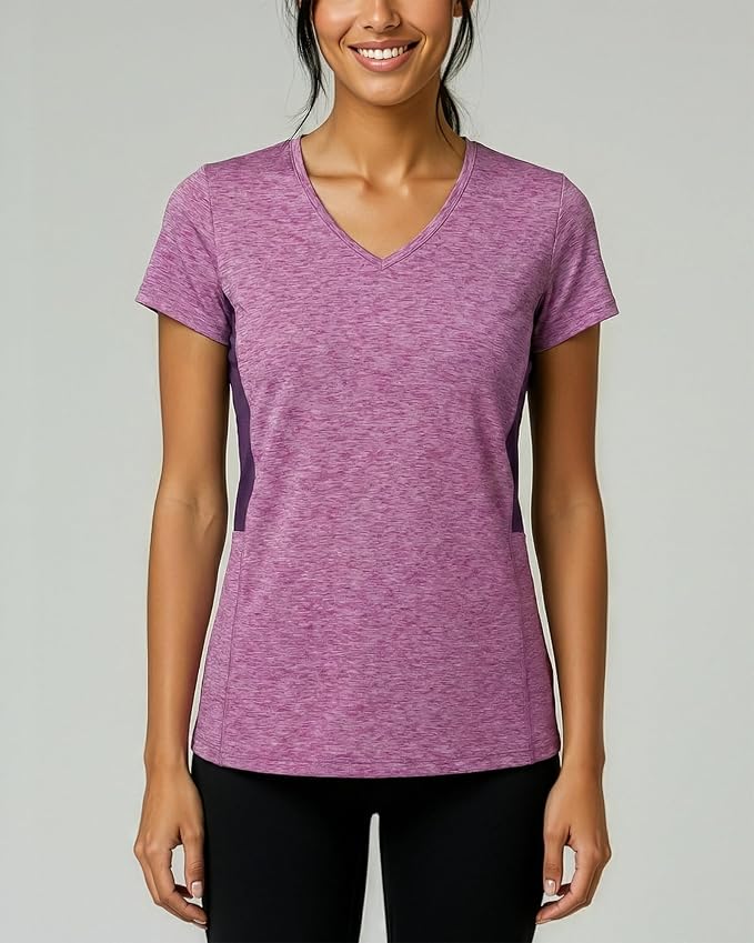 5 Pack Women's Dry Fit V Neck Workout Tops T Shirts Athletic Gym Yoga Tees | Available In Plus Size, Cooling Moisture-Wicking, Short Sleeve, Quick-Dry, Fitness, Stretch, Exercise, Running, Hiking - Image 3
