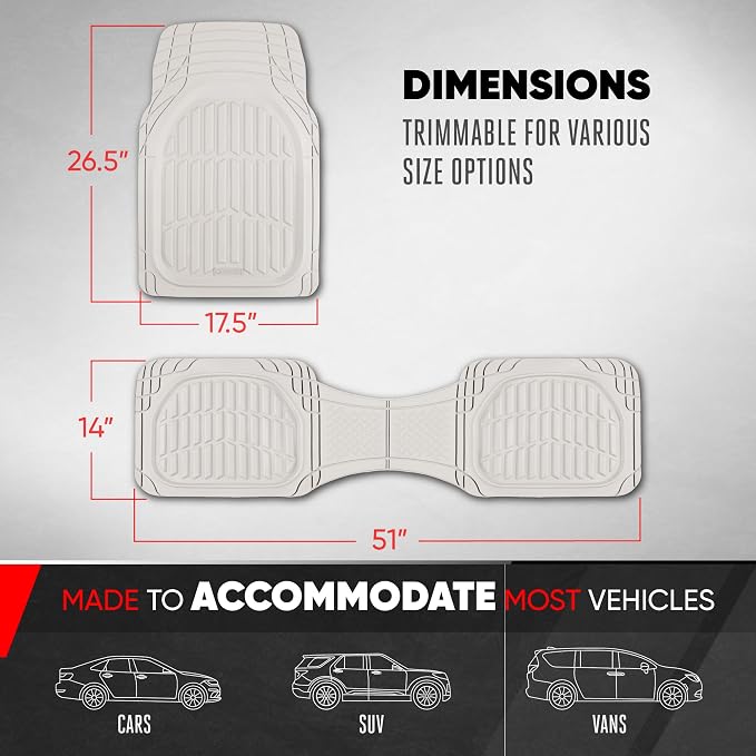 Motor Trend FlexTough LITE Rubber Car Mats Full Set - All Weather White Floor Mats for Trucks, Cars & SUVs - Automotive White Car Floor Mats for Cars Interior Accessories Universal Trim-to-Fit - Image 3