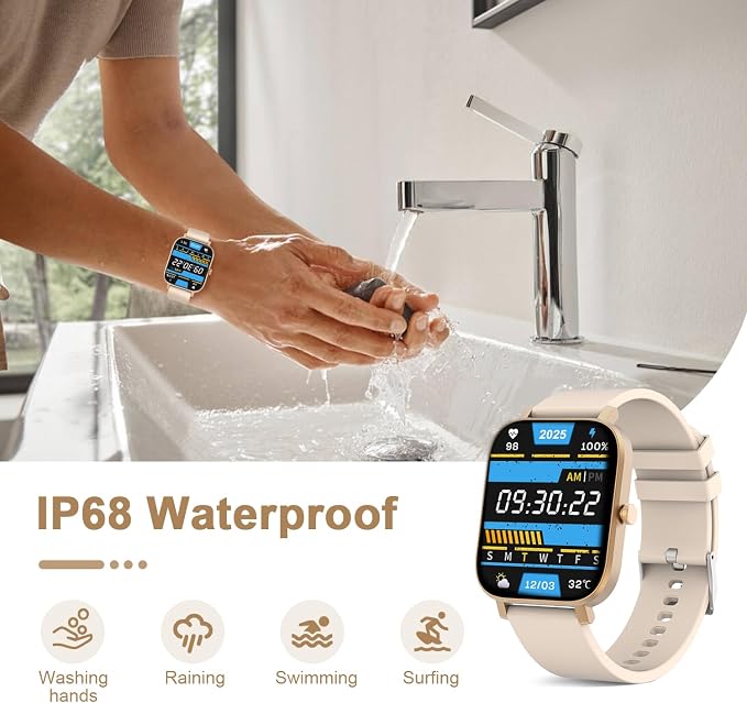Smart Watch for Men Women Compatible with iPhone Samsung Android Phone 1.69 inch Full Touch Screen IP68 Waterproof Bluetooh Fitness Tracker Heart Rate/Sleep Monitor (Gold) - Image 8