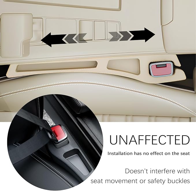 2PCS Car Seat Gap Filler Organizer,2 in 1 Car Gap Filler with Fill and Storage Function for Storing Phones Keys Cards,Universal Multifunctional No Drop Seat Guard for Cars (Beige) - Image 4
