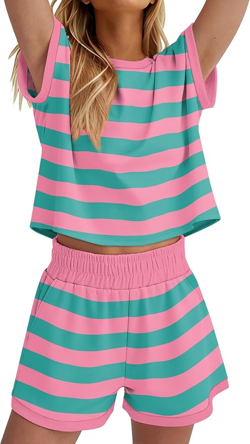 WIHOLL Two Piece Sets for Women Summer Lounge Short Sets Cap Sleeve Crew Neck Sweatsuit with Pocket XS-2XL - Image 4