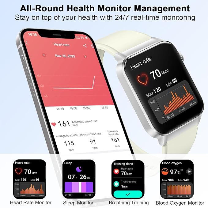 Smart Watch for Women Men (Answer/Make Call), Smartwatch with Heart Rate/Sleep Monitor/Pedometer, 2026 New Fitness Watch IP68 Waterproof, 113+ Sports Modes,Activity Tracker for Android iOS-White - Image 5