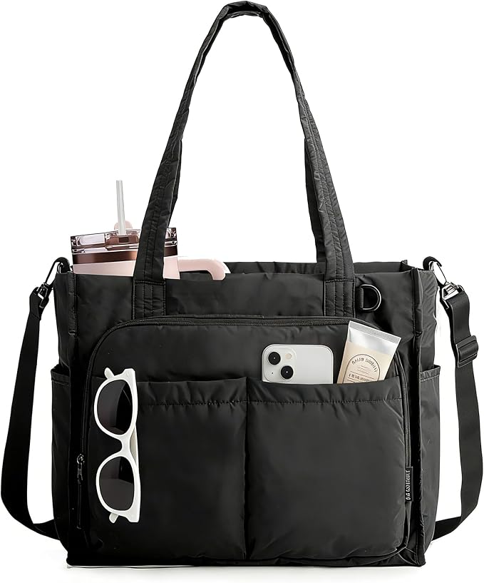 BAGSMART Small Tote Bag for Women, 13'' Laptop Canvas Work Bag with Zipper | 30oz/40oz Tumble & 11 Pockets Travel Tote, Teachers/Nurses, Lightweight Canvas or Water-Resistant Puffer Taslon Crossbody Bag by BAGSMART