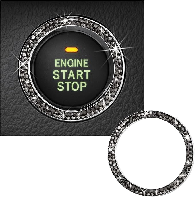 Kewucn Bling Crystal Double Rhinestone Car Engine Start Decoration Ring, Sparkling Push Start Button Sticker, Key Ignition & Knob Ring Decoration, Bling Car Interior Accessory (Bright Black) by Kewucn