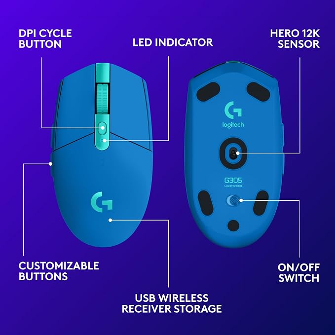 Logitech G305 Lightspeed Wireless Gaming Mouse - Blue - Image 6