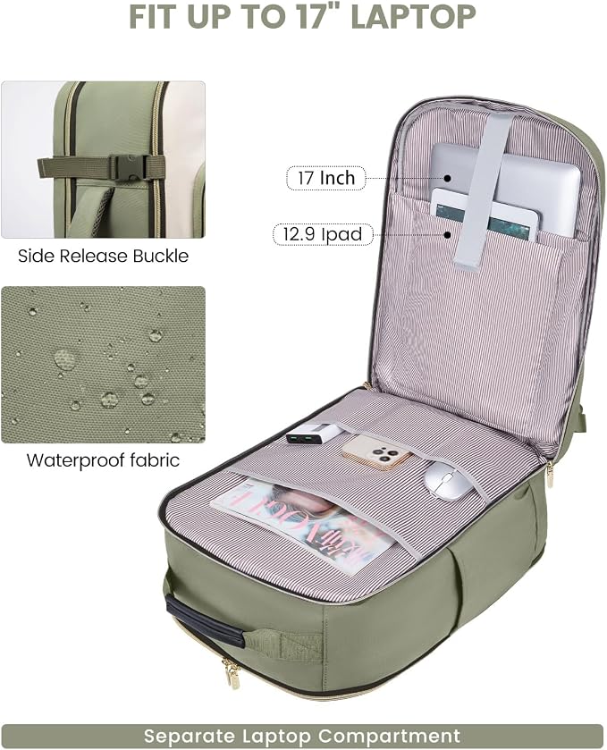 LOVEVOOK 50L Travel Backpack for Women & Men, Airline Approved Carry On Luggage with 3 Packing Cubes, TSA Overnight Bags, Waterproof Personal Item Bag, Weekender Essentials Backpacks fits 17" Laptop - Image 9
