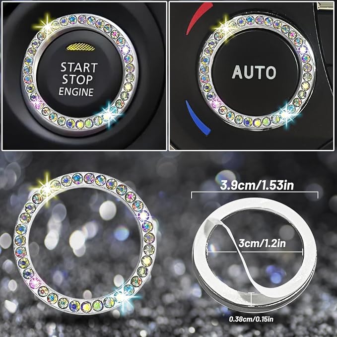 NBTEPEM 27 PCs Multicolor Bling Car Accessories Set for Women, Steering Wheel Covers Universal Fit 15 Inch, Bling License Plate Frame, Bling Phone Holder, Bling Car Coasters - Image 7
