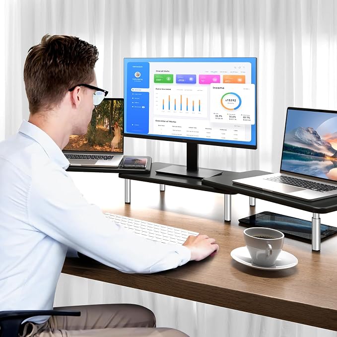 suptek Dual Monitor Laptop Stand Riser with Adjustable Length and Angle,Office Desktop Organizer Computer Stand for 2 Monitors for PC Monitor Laptop Printer(MST023) - Image 8