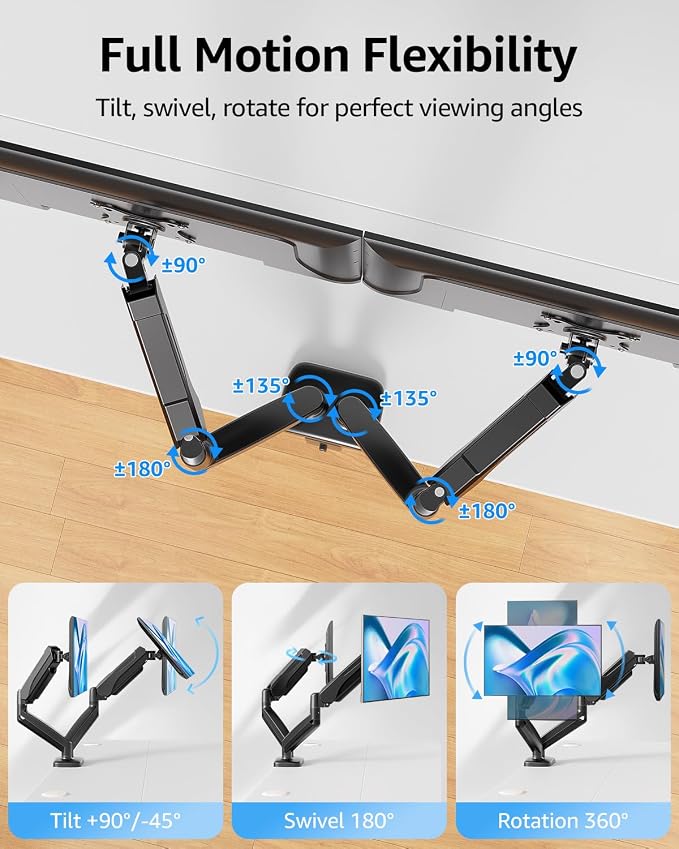 MOUNTUP Dual Monitor Stand for Desk, Monitor Arms for 2 Monitors 32 27 24 22 Inches, Height Adjustable Double Monitor Mount, VESA Mount with C-Clamp & Grommet Base, Holds 4.4-17.6lbs - Image 5