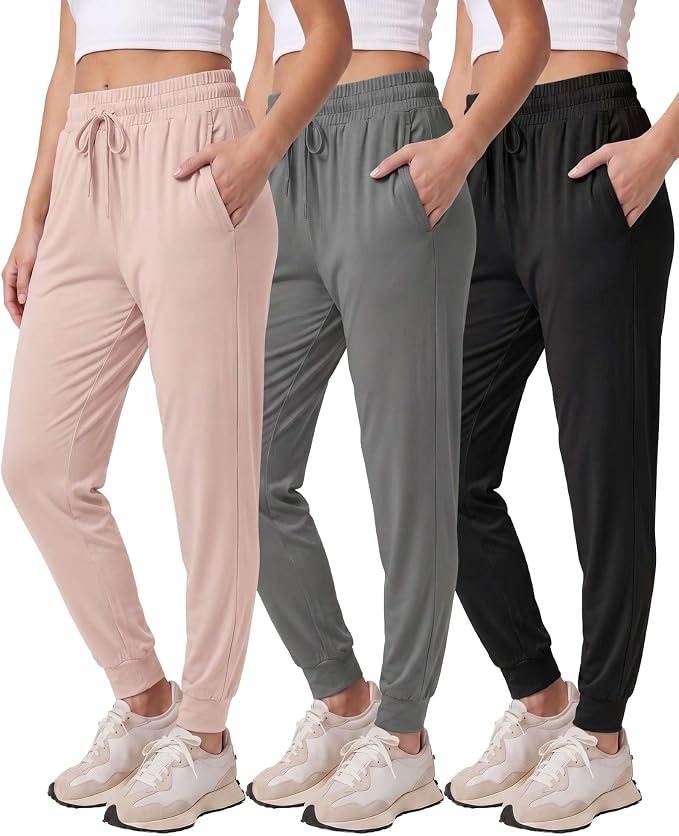3 Pack Women's Lounge Joggers Sweatpant Active Athletic Yoga Workout Pocket | Available in Plus Size, Ladies Casual, Drawstring Gym Pants, Sleep Bottoms, Hiking, Running, Fitness, Exercise, Pajama, Soft by RealEssentials