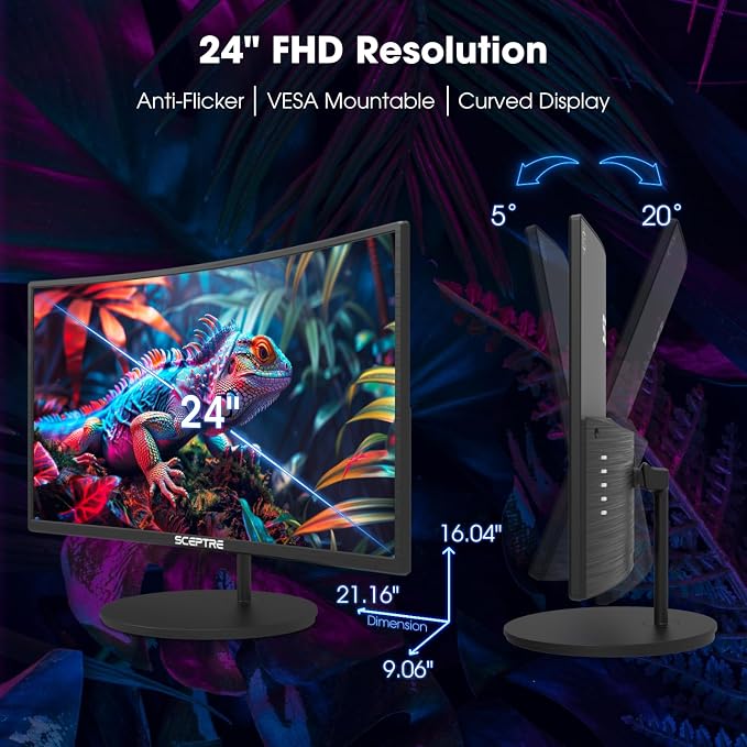 New! Sceptre Curved 24-inch Gaming Monitor 100Hz 1080p R1500 98% sRGB HDMI x2 VGA Build-in Speakers, VESA Wall Mount Machine Black 2026 (C248W-1920RN Series) - Image 6