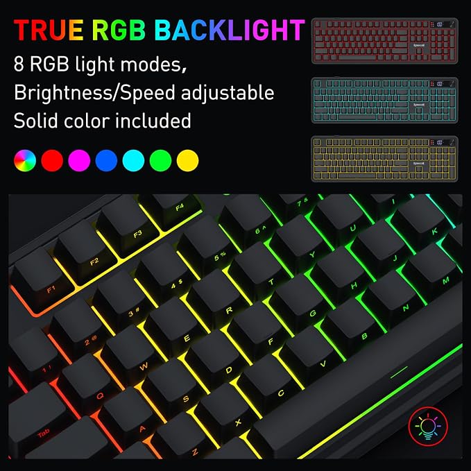 Redragon K526 PRO Wireless RGB Membrane Gaming Keyboard, LED Screen & Knob | See Battery, Mode & Time at a Glance, 0-Delay Tri-Mode, One-Touch Backlit & Media Adjust, 26-Key Anti-Ghost for Combo-Strike - Image 6