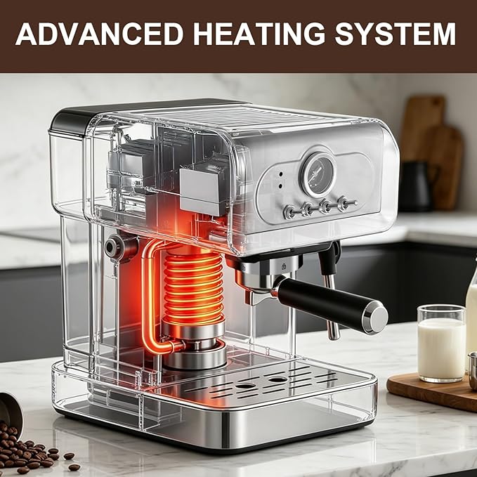 Espresso machine 20 Bar, Espresso Maker with Powerful Steam Milk Frother, Stainless Steel Coffee Machine with Fast Heating System for Latte, Cappuccino - Image 6