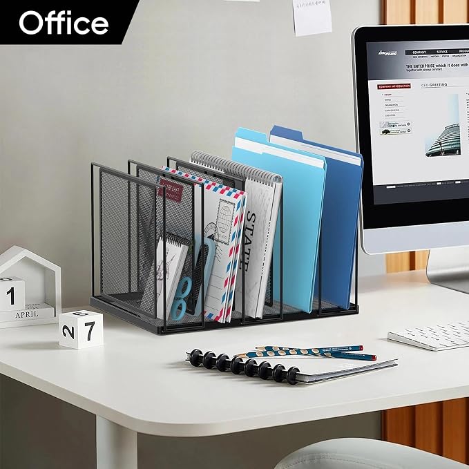 File Organizer for Desk, 5-Section Vertical File Sorter, Paper Holder Organizer Standing Metal File Folder for Office Home Classroom, Black - Image 7