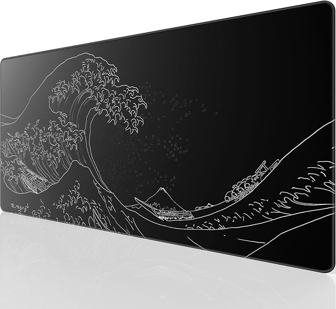 KTRIO Large Gaming Mouse Pad, Desk Mat, 31.5 x 15.7 in, Kanagawa Wave, XXL | Smooth Micro-Weave Surface, Artistic Pattern Design, Non-Slip Rubber Base, Durable Stitched Edges, Office & Home Use by KTRIO