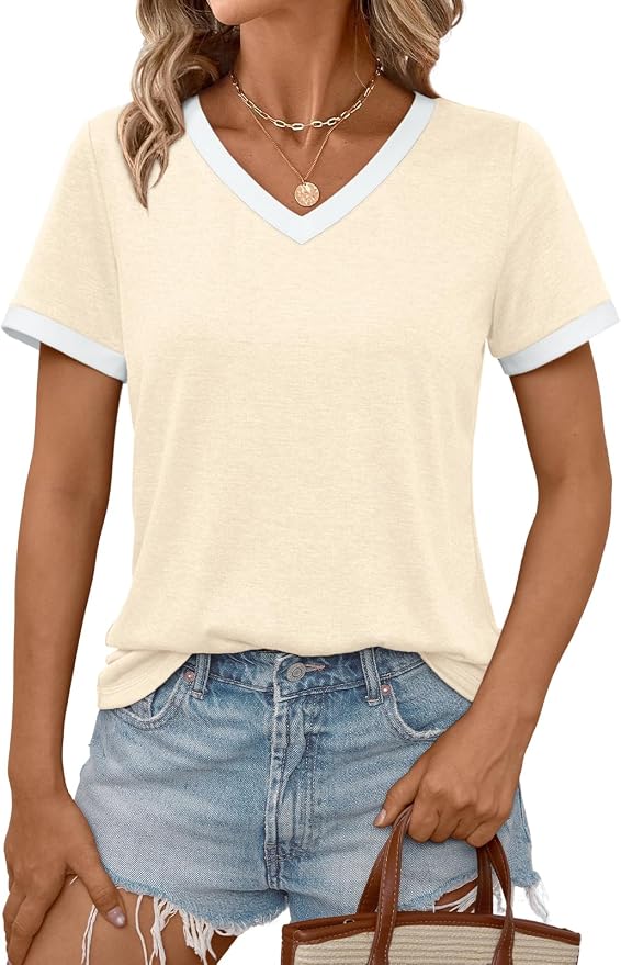 AUTOMET Womens Short Sleeve T-Shirts Summer Tops Casual Soft Tunic V Neck Basic Workout Clothes Spring Fashion Outfits 2026 by AUTOMET