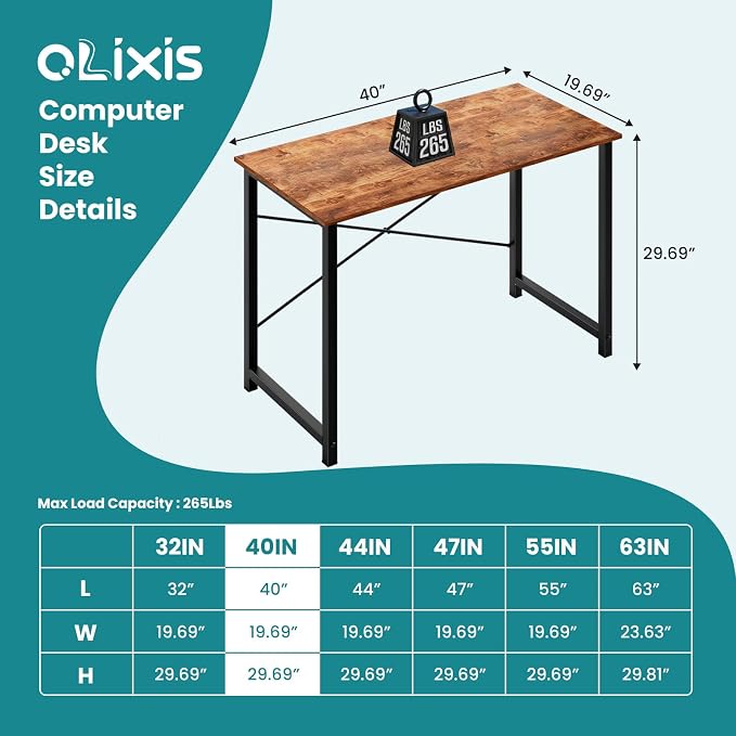 OLIXIS 40 Inch Office Desk, Computer Desk, Home Office | Writing Work Study Student, Bedroom Table Small Spaces, Metal Frame Sturdy Durable, Easy Assembly, Modern Rust - Image 3