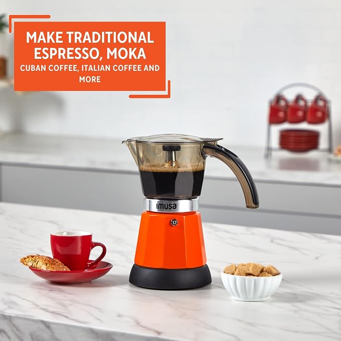 IMUSA 6 or 3 Cup Electric Espresso Maker with Cool-Touch Handle, Orange | Bare Aluminum Finish, Cool-Touch Handle with Visual Indicator, Makes Espresso, Ideal for Everyday Use and Gifts - Image 5