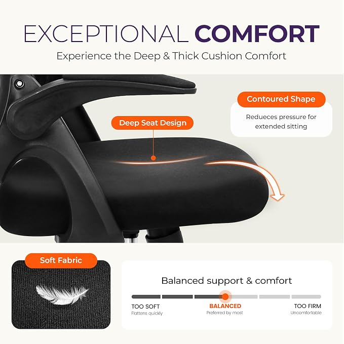 NEO CHAIR Office Desk Chair Computer Gaming Ergonomic Lumbar Back Support with Flip-up Padded Armrest Adjustable Height and Wheels for Home Vanity Bedroom Study (All Black) | Lumbar Support, Height Adjustment, 360° Swivel and Rolling Base, Space-Saving... - Image 3