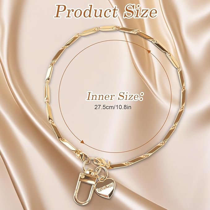 AULEEP Phone Chain Wristlet Gold Phone Charm Wrist Strap,Universal Metal Phone Wristlet with Clear Tether Tab,Anti Theft Phone Strap for Shopping Traveling Party - Image 3