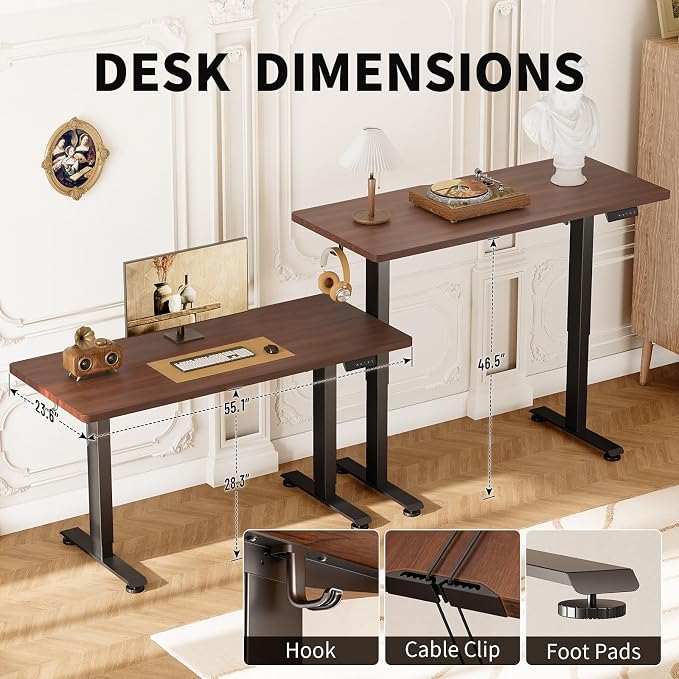 Veken Standing Desk, 47.2 Inch Electric Gaming Table, Walnut | Height Adjustable Sit Stand Up Computer Tables for Home Office, Study , Writing, Suit students, employees and group work - Image 3