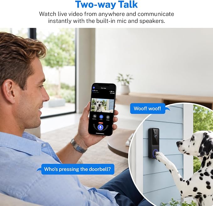 1080p Wireless Video Doorbell Camera with Smart AI Human Detection, Two-Way Audio, Live View, Night Vision, 2.4G WiFi, Battery Powered, App Control, and Cloud Storage for Home, Office & Pet Monitoring - Image 5