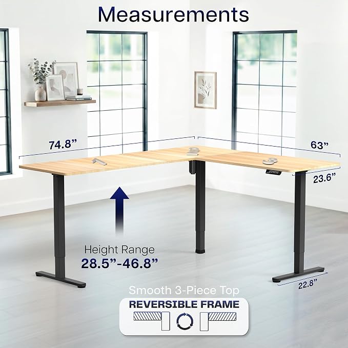 VIVO Light Wood 75 x 63 in Corner Standing Desk, DESK-E3CTBC-75 | Electric, Large Reversible L-Shaped Table, Sit Stand Height Adjustable, Memory Controller, Office Furniture Sets, Black Frame - Image 5