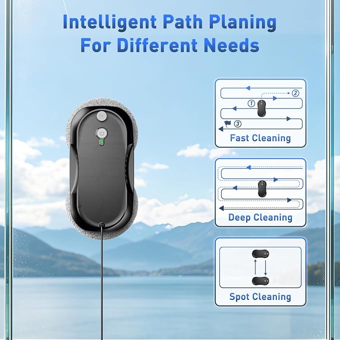 KKI Window Cleaning Robot, Auto-Dual Spray,for High-Rise Windows 10Cloths | Robot Window Cleaner Dual Max 6400pa, 3 Cleaning Modes & Edge Detection, Remote Control ,Anti-drop,UPS Battery - Image 3