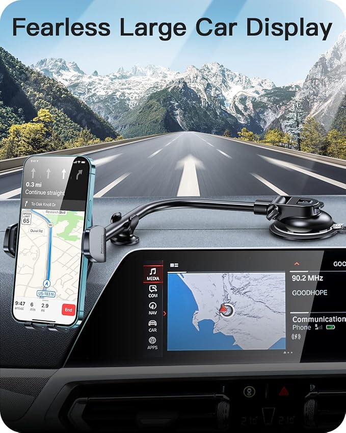 APPS2Car Car Phone Holder Mount Gooseneck Dashboard Windshield Suction Cup Phone Mount Anti-Shake Stabilizer Phone Car Cradle Compatible with All Cellphones & Thick Phone Case-H3S Carbon Fiber Style - Image 6